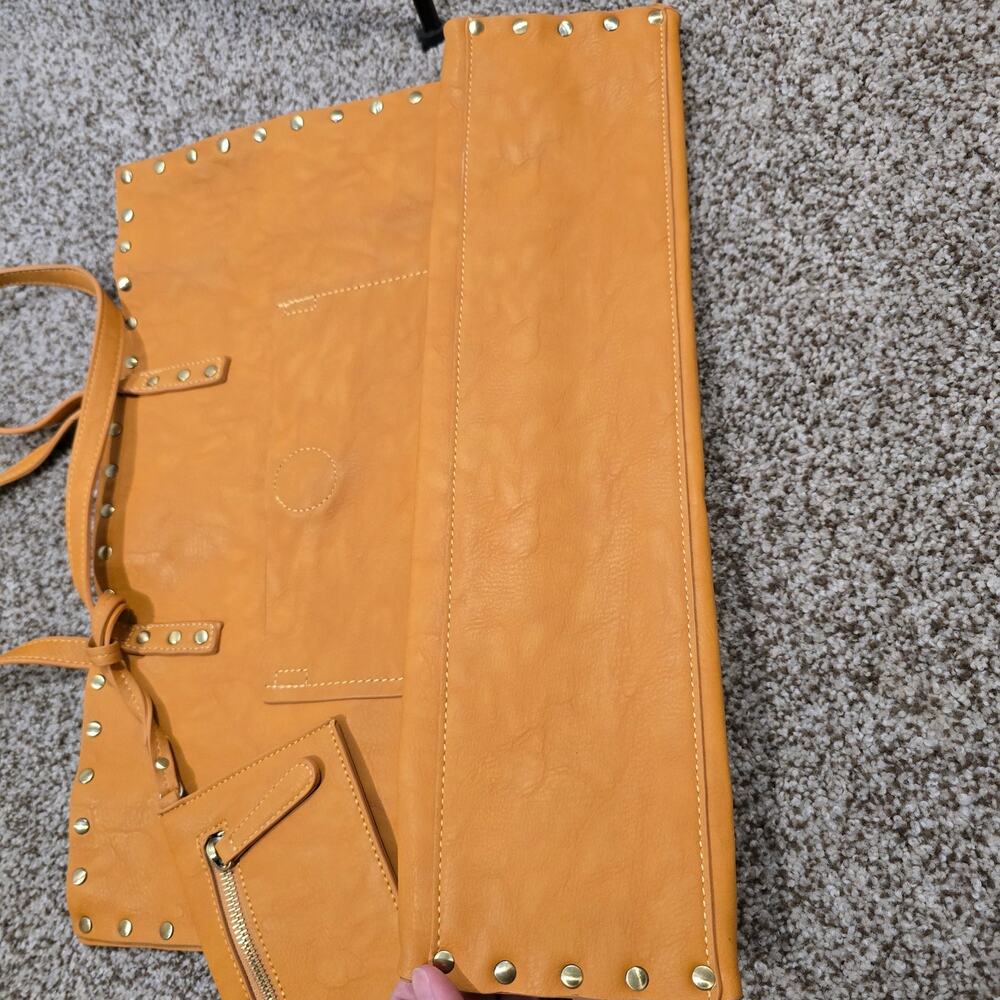 Large Tan Faux Leather Tote Bag with Wristlet - Picture 5 of 6
